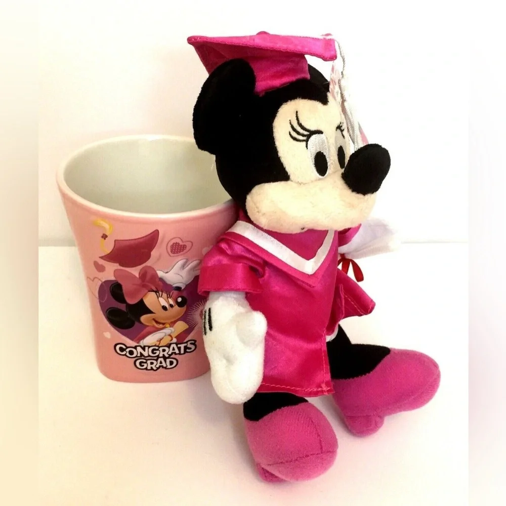 Disney Minnie Mouse Graduation Mug and Plush - Pink and Black NWT